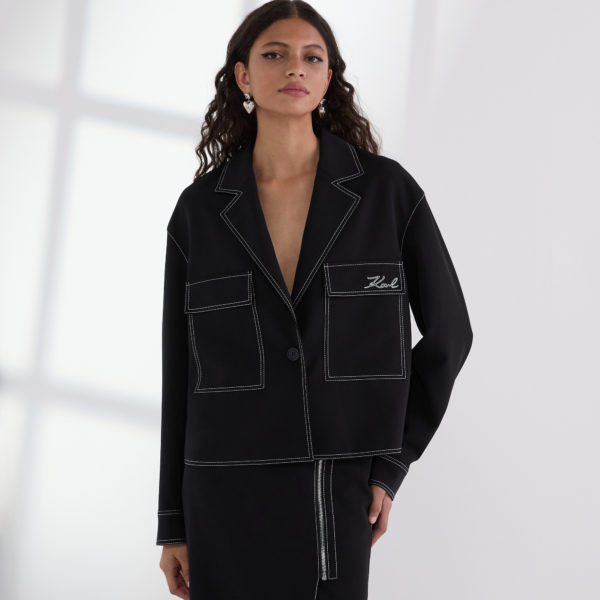 Karl Lagerfeld, Contrast Stitch Jacket, Femme, Noir, Taille: X48