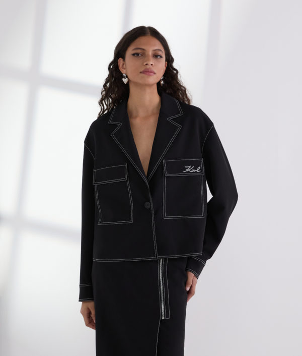 Karl Lagerfeld, Contrast Stitch Jacket, Femme, Noir, Taille: X48