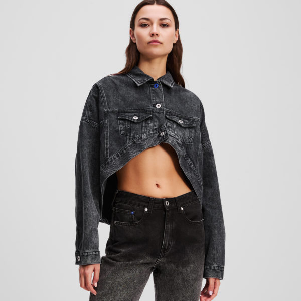 Karl Lagerfeld, Veste En Jean Oversize À La Coupe Cropped, Femme, Noir lavé, Taille: XXS