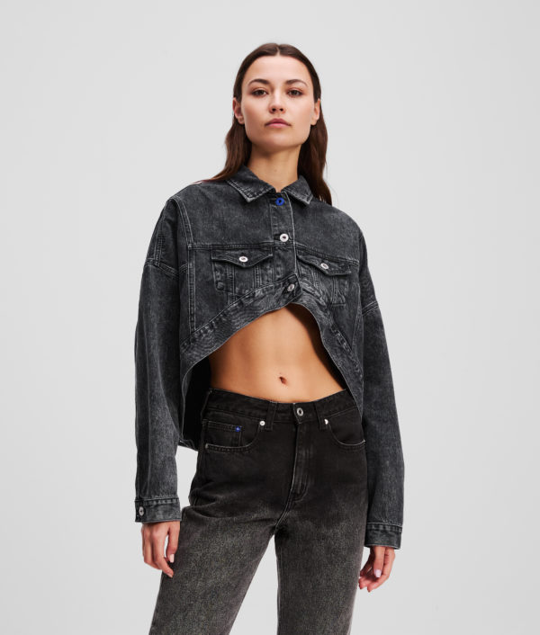 Karl Lagerfeld, Veste En Jean Oversize À La Coupe Cropped, Femme, Noir lavé, Taille: XXS