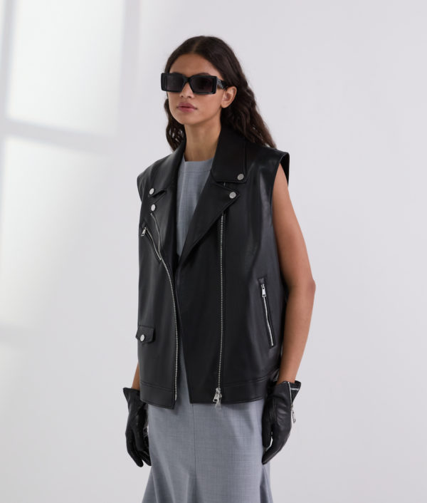 Karl Lagerfeld, Faux-leather Gilet, Femme, Noir, Taille: X48