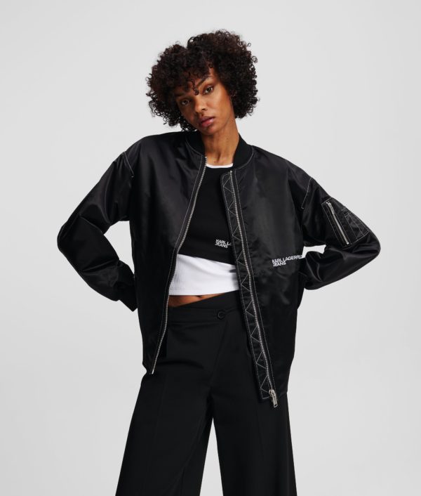 Karl Lagerfeld, Bomber En Satin Oversize, Femme, Noir, Taille: XXS