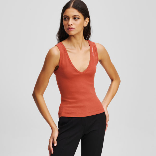 Karl Lagerfeld, Ribbed V-neck Tank Top, Femme, Cinabre, Taille: XXS