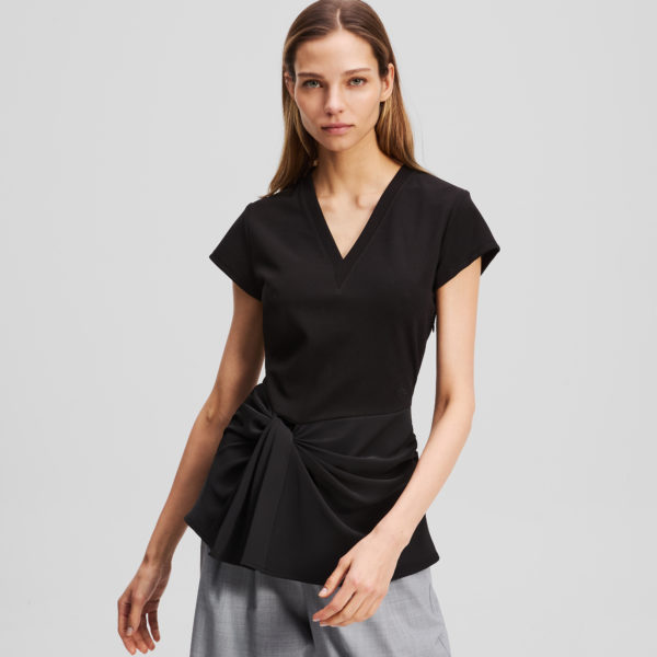 Karl Lagerfeld, Fabric Mix V-neck Top, Femme, Noir, Taille: XXS