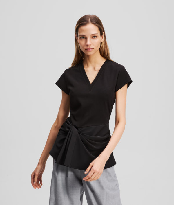 Karl Lagerfeld, Fabric Mix V-neck Top, Femme, Noir, Taille: XXS