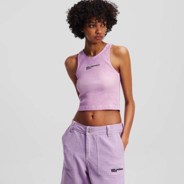 Karl Lagerfeld, Débardeur Côtelé Effet Délavé, Femme, Lavendula, Taille: XXS