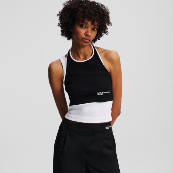 Karl Lagerfeld, Débardeur Côtelé Effet Superposé, Femme, Noir/Blanc, Taille: XXS