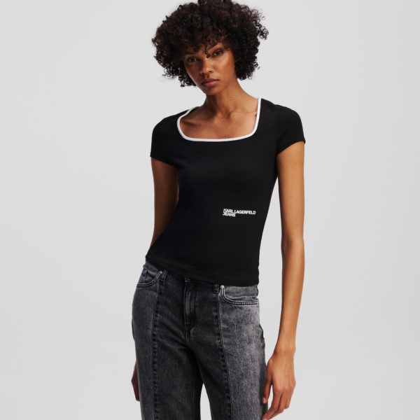 Karl Lagerfeld, T-shirt À Col Carré, Femme, Noir, Taille: XXS