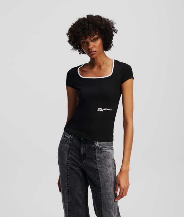 Karl Lagerfeld, T-shirt À Col Carré, Femme, Noir, Taille: XXS