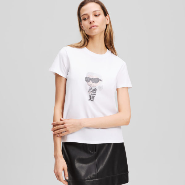 Karl Lagerfeld, Rhinestone Ikon Karl T-shirt, Femme, Blanc, Taille: XXXL