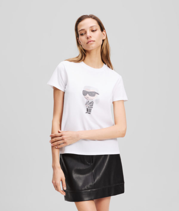 Karl Lagerfeld, Rhinestone Ikon Karl T-shirt, Femme, Blanc, Taille: XXXL