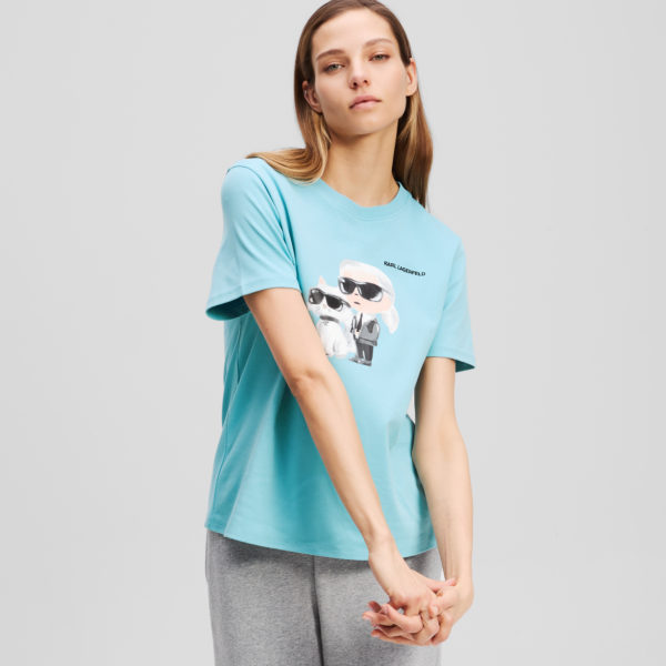 Karl Lagerfeld, Ikon Karl & Choupette Aquarelle T-shirt, Femme, Eau plate, Taille: XXXL