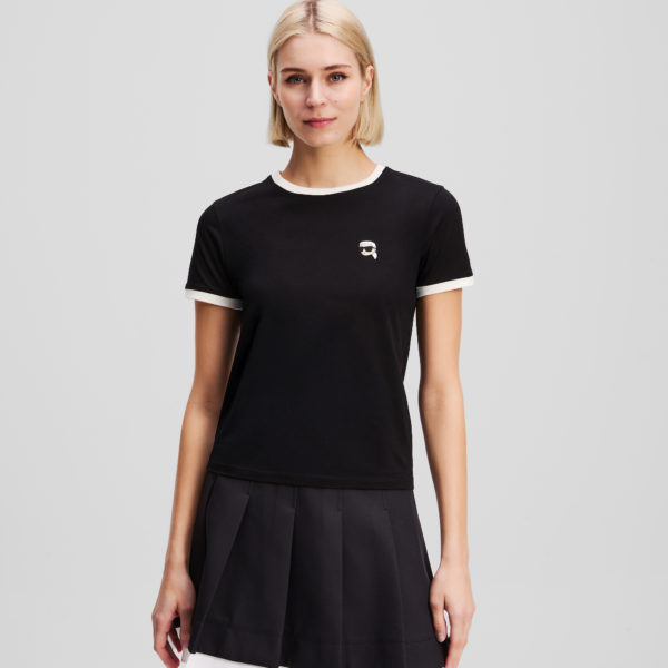 Karl Lagerfeld, Contrast Piping Ikon T-shirt, Femme, Noir, Taille: XXXL