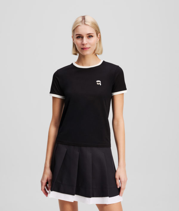 Karl Lagerfeld, Contrast Piping Ikon T-shirt, Femme, Noir, Taille: XXXL