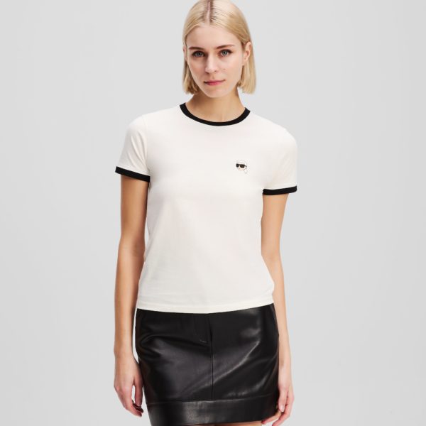 Karl Lagerfeld, Contrast Piping Ikon T-shirt, Femme, Crème Cannoli, Taille: XXXL