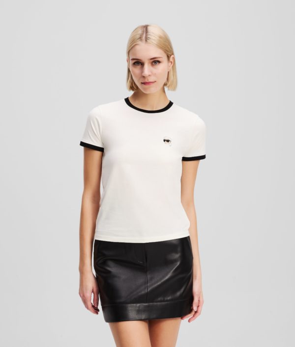 Karl Lagerfeld, Contrast Piping Ikon T-shirt, Femme, Crème Cannoli, Taille: XXXL