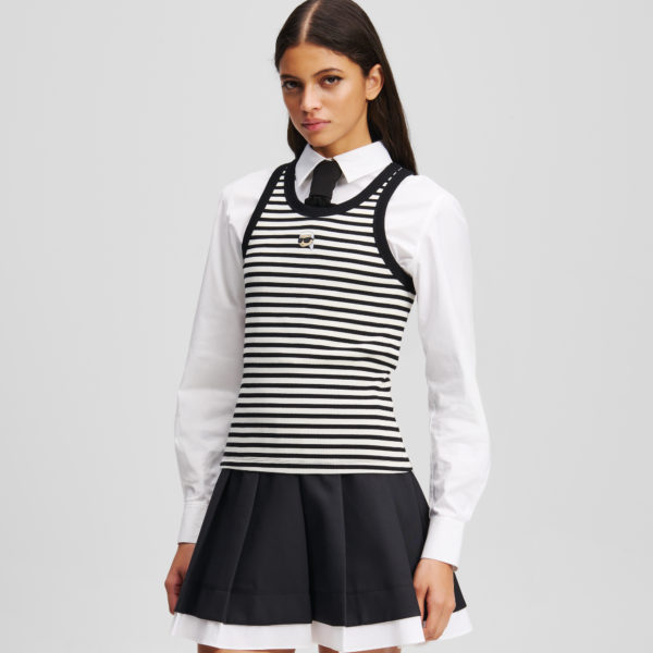 Karl Lagerfeld, Ikon Ribbed Tank Top, Femme, Crème Cannoli-Noir, Taille: XXXL