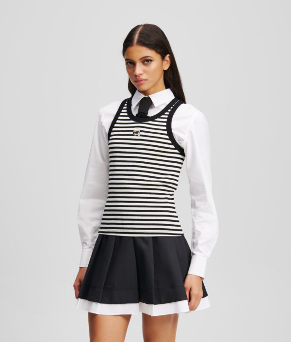 Karl Lagerfeld, Ikon Ribbed Tank Top, Femme, Crème Cannoli-Noir, Taille: XXXL