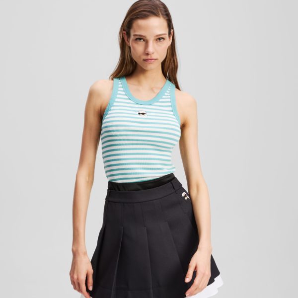 Karl Lagerfeld, Ikon Ribbed Tank Top, Femme, Crème Cannoli-Eau plate, Taille: XXXL