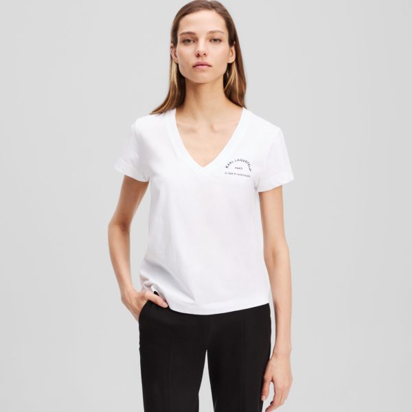 Karl Lagerfeld, Rue St-guillaume V-neck T-shirt, Femme, Blanc, Taille: XXXL