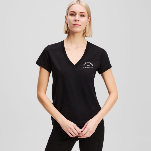 Karl Lagerfeld, Rue St-guillaume V-neck T-shirt, Femme, Noir, Taille: XXXL