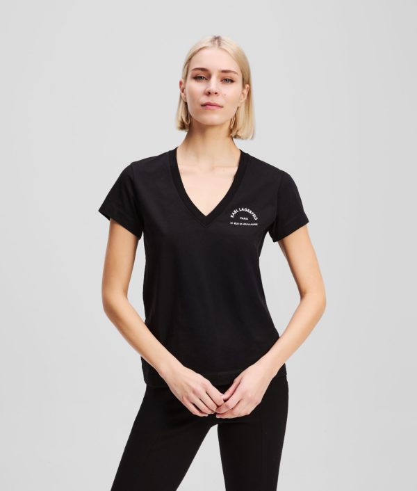 Karl Lagerfeld, Rue St-guillaume V-neck T-shirt, Femme, Noir, Taille: XXXL