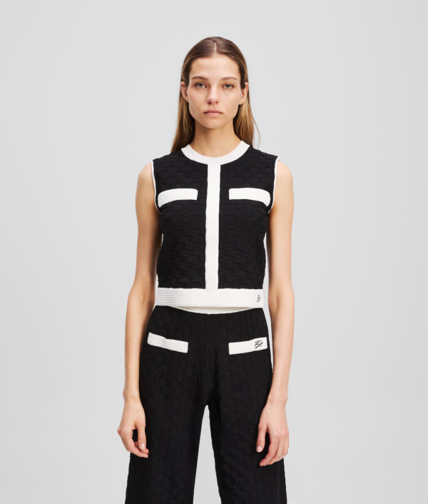 Karl Lagerfeld, Contrast Piping Knit Top, Femme, Noir, Taille: XXS