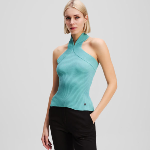 Karl Lagerfeld, Halterneck Knitted Top, Femme, Eau plate, Taille: XXS