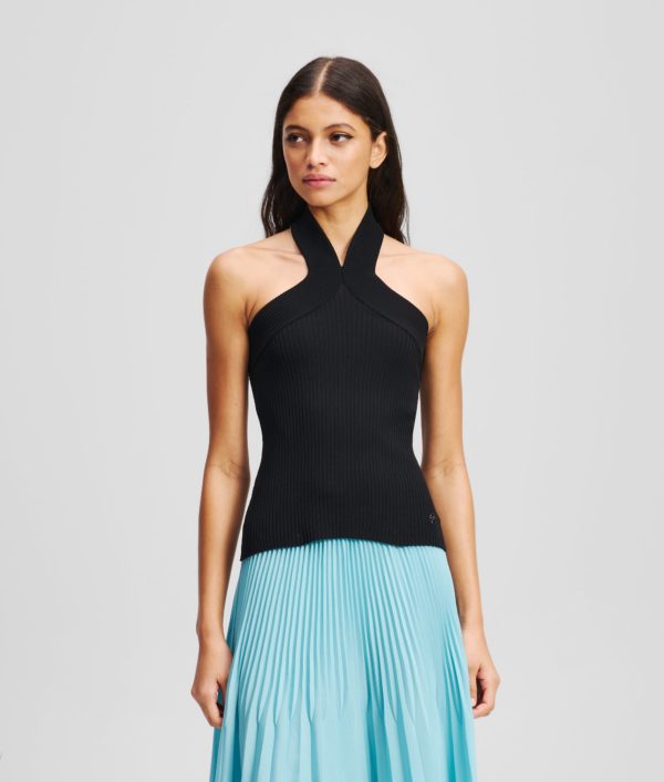 Karl Lagerfeld, Halterneck Knitted Top, Femme, Noir, Taille: XXS