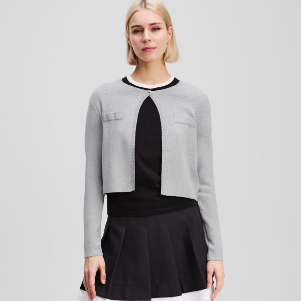 Karl Lagerfeld, Ikon Cardigan, Femme, Gris Chiné Clair, Taille: XXS