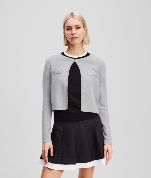 Karl Lagerfeld, Ikon Cardigan, Femme, Gris Chiné Clair, Taille: XXS