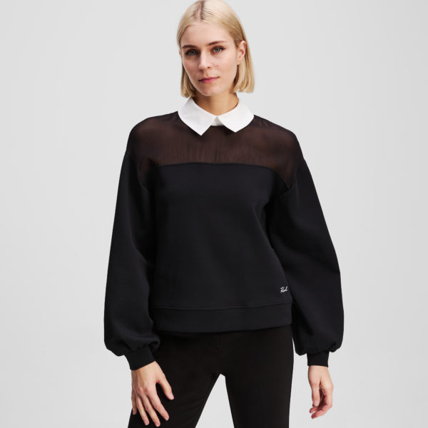 Karl Lagerfeld, Poplin Collar Sweatshirt, Femme, Noir, Taille: XXS