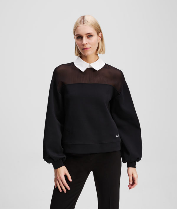Karl Lagerfeld, Poplin Collar Sweatshirt, Femme, Noir, Taille: XXS