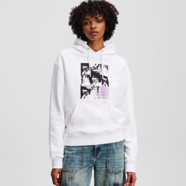 Karl Lagerfeld, Sweat À Capuche Avec Imprimé Karl, Femme, Blanc, Taille: XXS