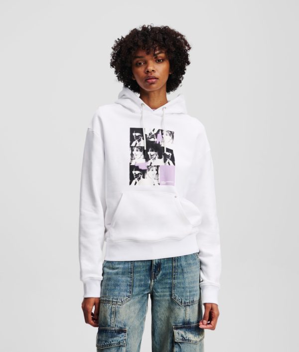 Karl Lagerfeld, Sweat À Capuche Avec Imprimé Karl, Femme, Blanc, Taille: XXS