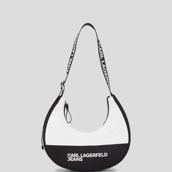 Karl Lagerfeld, Nylon Half-moon Shoulder Bag, Femme, Blanc/Noir, Taille: X00