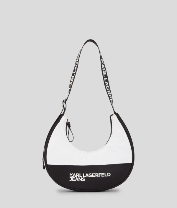 Karl Lagerfeld, Nylon Half-moon Shoulder Bag, Femme, Blanc/Noir, Taille: X00