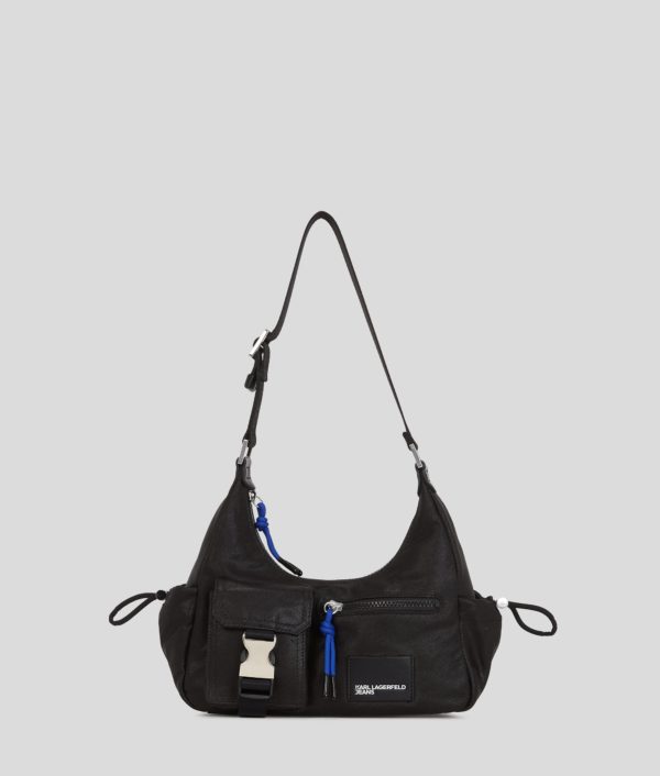 Karl Lagerfeld, Utility Coated Denim Shoulder Bag, Femme, Denim noir enduit, Taille: X00