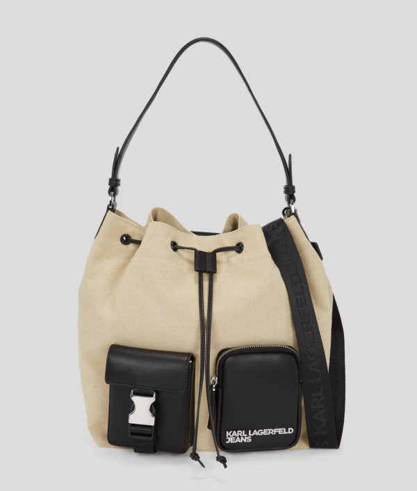Karl Lagerfeld, Utility Canvas Bucket Bag, Femme, Beige/Noir, Taille: X00