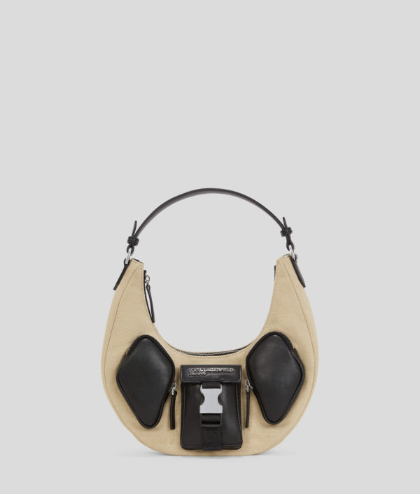 Karl Lagerfeld, Utility Canvas Half-moon Shoulder Bag, Femme, Beige/Noir, Taille: X00