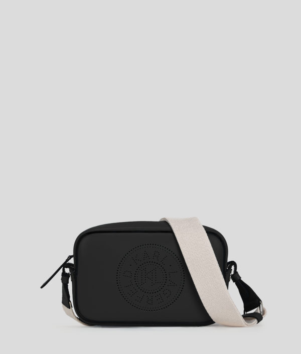 Karl Lagerfeld, Sac Bandoulière Perforé K/circle, Femme, Noir-Nickel, Taille: X00