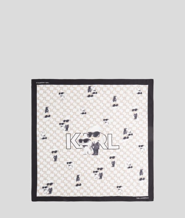 Karl Lagerfeld, Ikon Silk Scarf, Femme, Blanc, Taille: X00