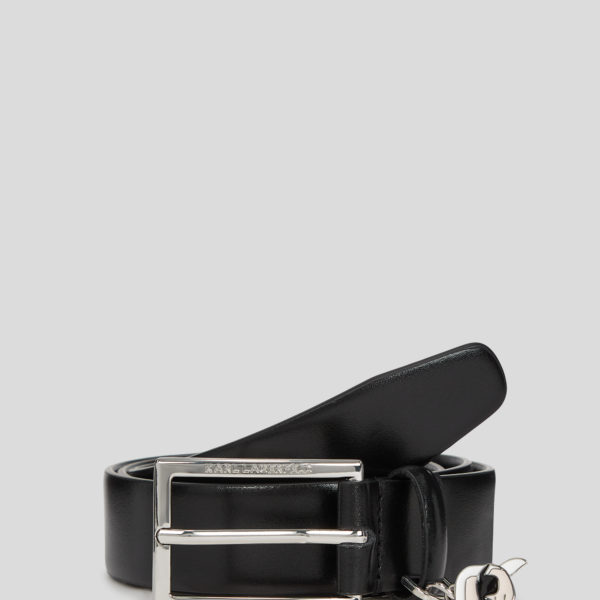 Karl Lagerfeld, Ikon Charm Belt, Femme, Noir-Nickel, Taille: X95