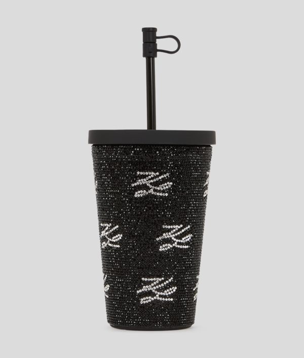 Karl Lagerfeld, Rhinestone Karl Autograph To-go Cup, Femme, Noir pailleté, Taille: X00
