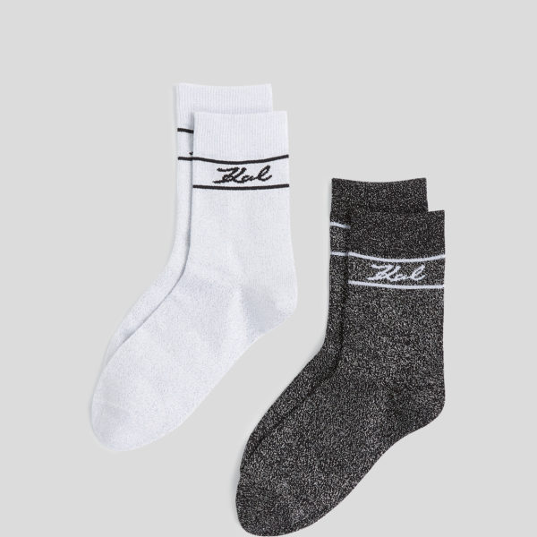 Karl Lagerfeld, Karl Signature Shimmer Socks – 2-pack, Femme, Crème Cannoli-Noir, Taille: X00