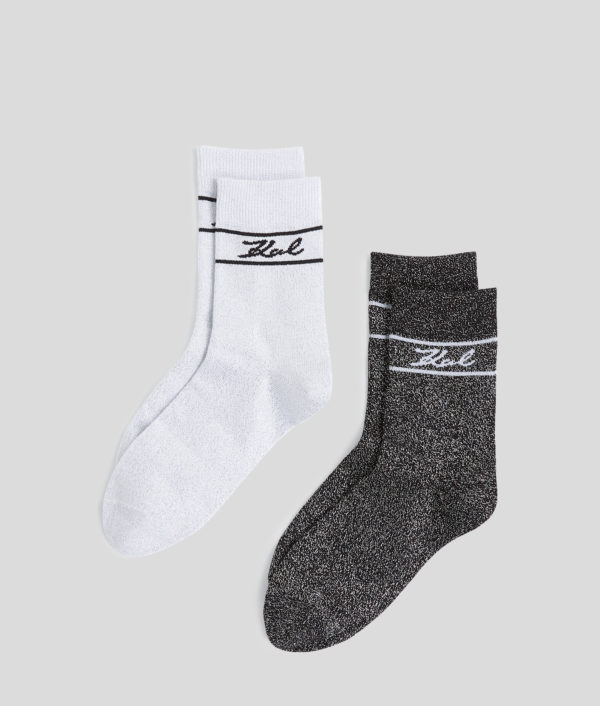 Karl Lagerfeld, Karl Signature Shimmer Socks – 2-pack, Femme, Crème Cannoli-Noir, Taille: X00