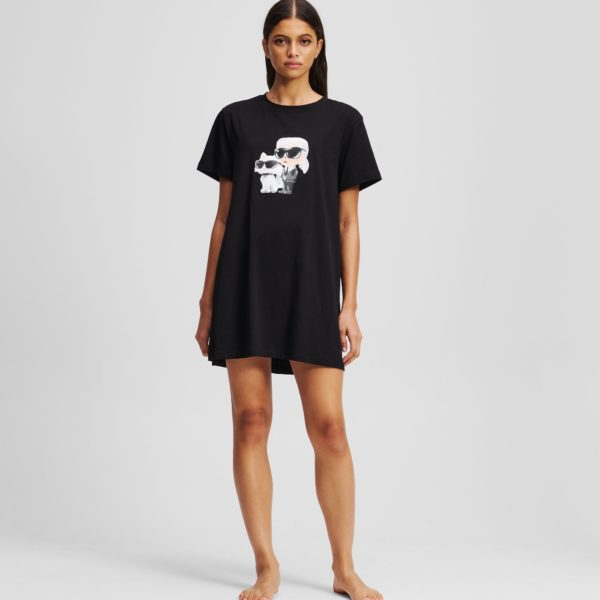Karl Lagerfeld, Ikon T-shirt Pajama Dress, Femme, Noir, Taille: XXS
