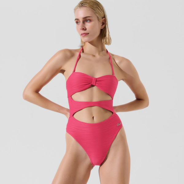 Karl Lagerfeld, Ribbed Bandeau Swimsuit, Femme, Rose vif, Taille: XXS