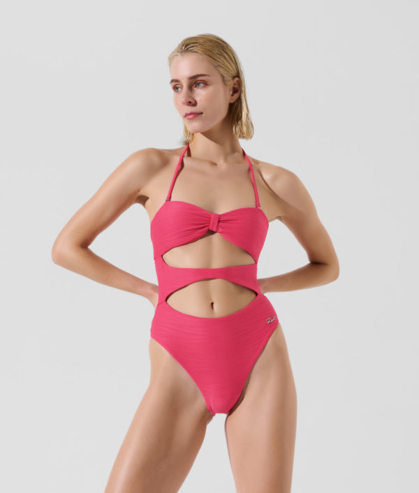 Karl Lagerfeld, Ribbed Bandeau Swimsuit, Femme, Rose vif, Taille: XXS