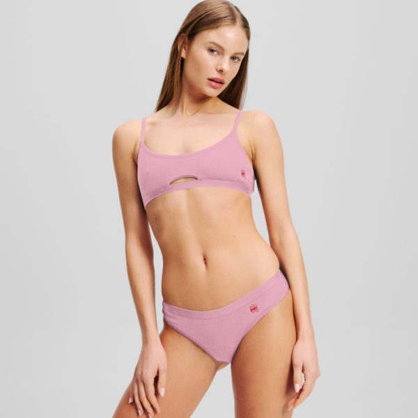 Karl Lagerfeld, Ikon Ribbed Peephole Bralette, Femme, Rose bégonia, Taille: XXS